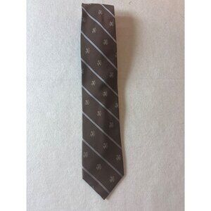 Peter Millar Mens Brown Silk Tie With Blue Stripes & Embroidered Logo